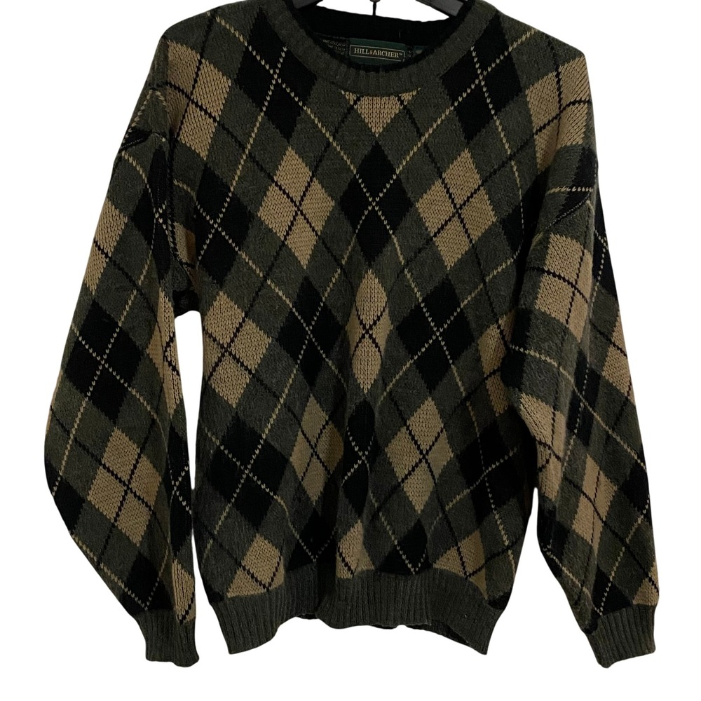 Hill & Archer Preppy Argyle Sweater Men L Green Tan Vintage Style Knit - Picture 2 of 6